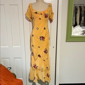 Free People Floral Embroidered Yellow Maxi Dress